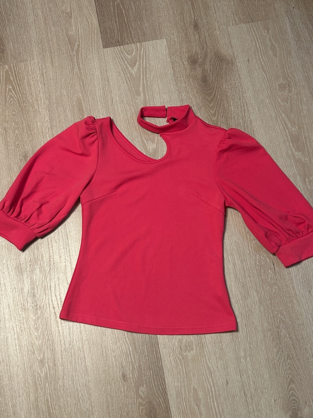 Shein Puffed 3/4 Sleeve Pink Peakaboo Cutout Top Sz Small